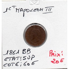 1 centime Napoléon III tête laurée 1861 BB Strasbourg Sup