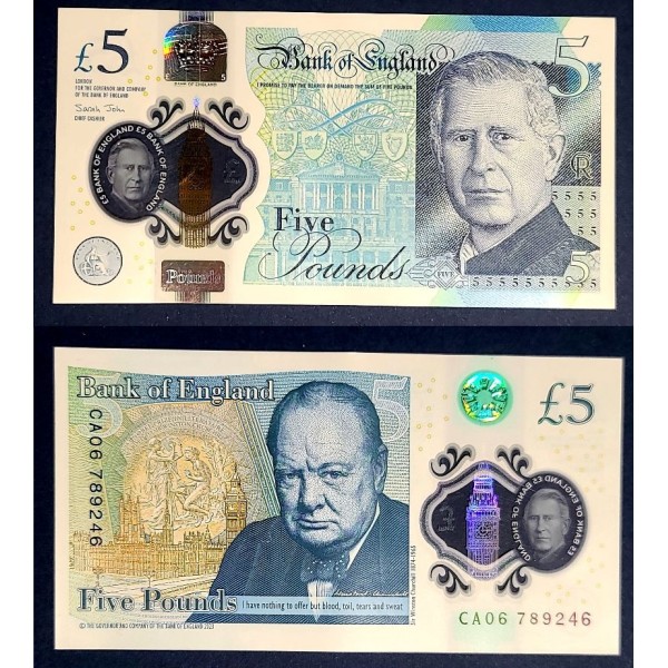 Grande Bretagne P.398a, Spl Billet 5 livres 2024 Charles III Chruchill