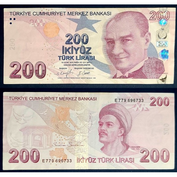 Turquie P.227d, TTB, Billet de 200 Lira 2009 Yunus Emre
