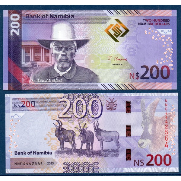 Namibie P.24a, Neuf Billet de 200 Dollars 2025 Springbok