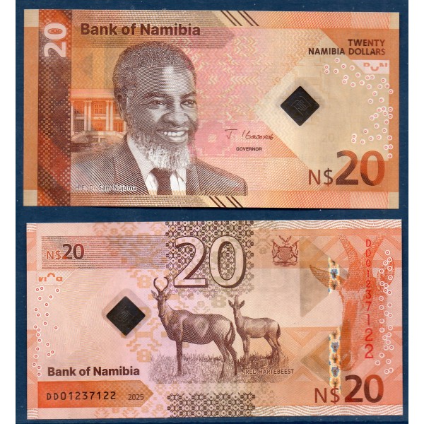 Namibie P.21a, Neuf Billet de 20 Dollars 2025 Springbok