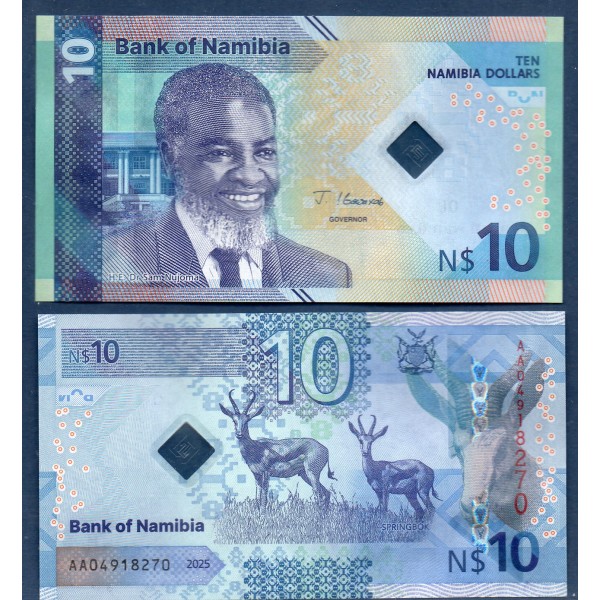 Namibie P.20a, Neuf Billet de 10 Dollars 2025 Springbok