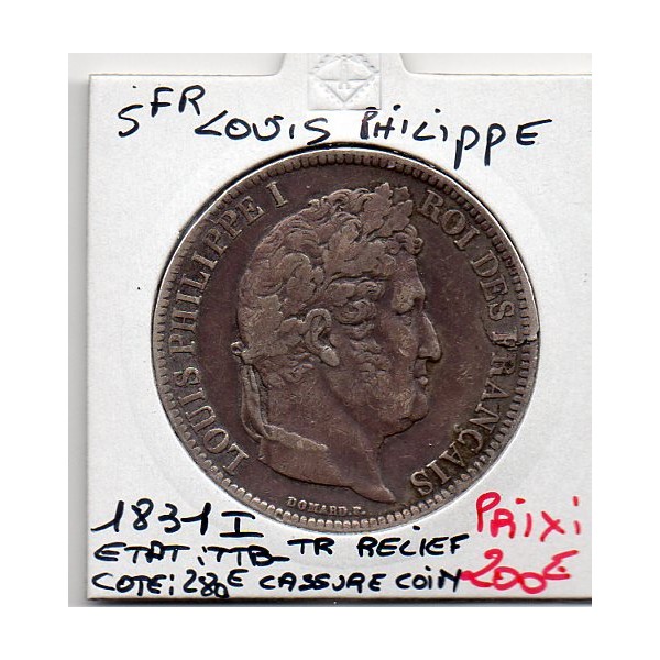 5 francs Louis Philippe 1831 I tranche relief Limoges TTB- defaut flan