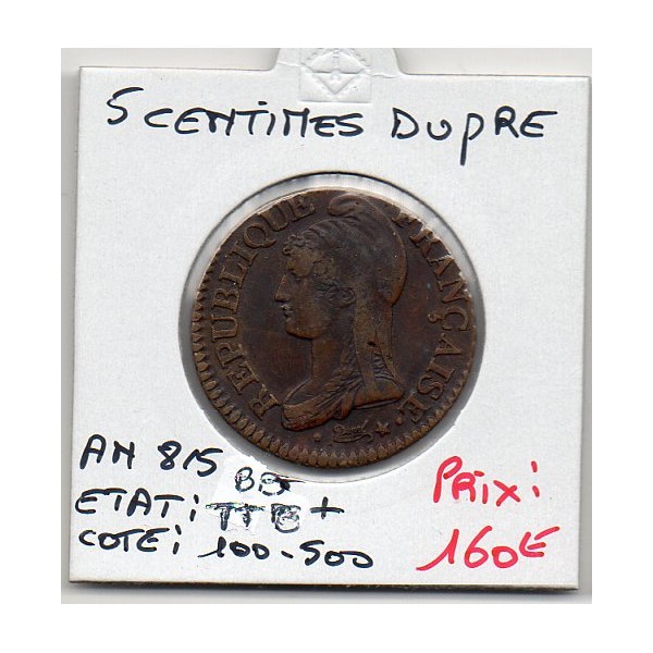 5 centimes Dupré An 8/5 BB Strasbourg TTB+