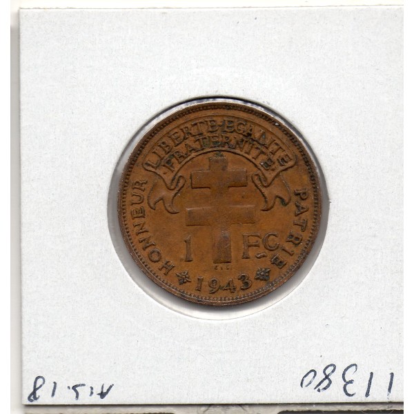 Madagascar 1 franc 1943 TTB+, Lec.94