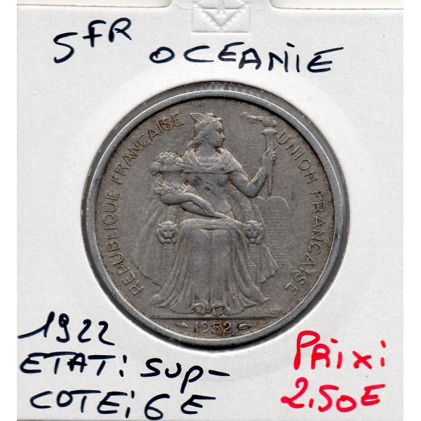 Océanie 5 Francs 1952 Sup-, Lec.24