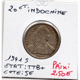 Indochine 20 cents 1941 S non magnétique TTB, Lec.248