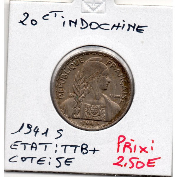 Indochine 20 cents 1941 S non magnétique TTB, Lec.248