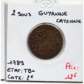 Guyane, Cayenne 2 sous 1789 A TB+, Lec.20