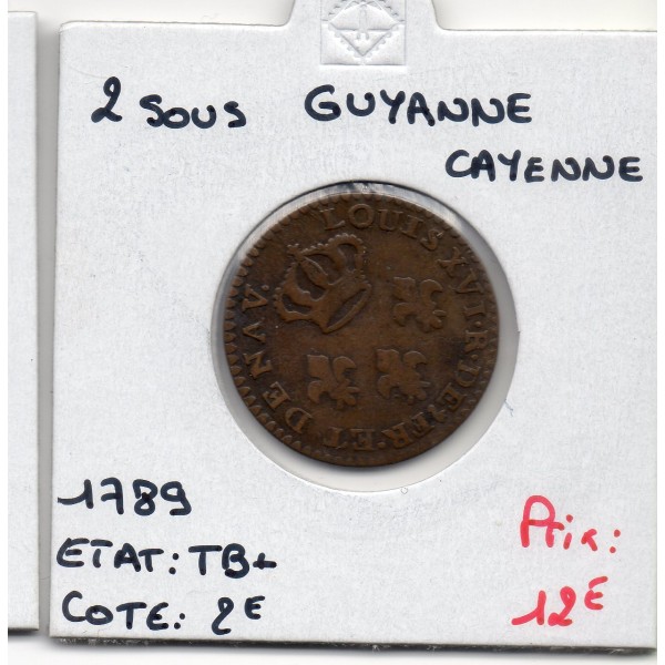 Guyane, Cayenne 2 sous 1789 A TB+, Lec.20
