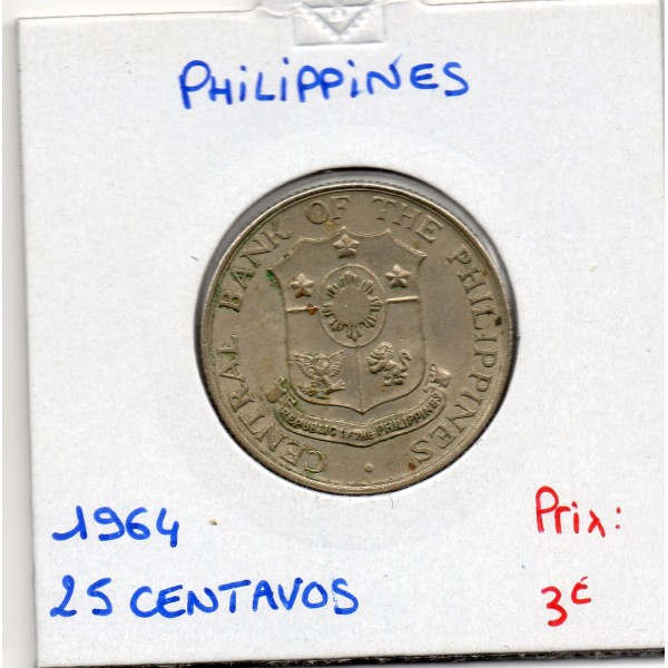 Philippines 25 Centavos 1964 Sup, KM.189 série anglaise
