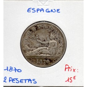 Espagne 2 pesetas 1870 TTB-, KM.654 Gouvernement provisoire