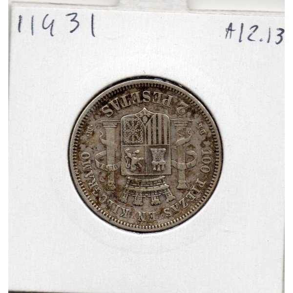 Espagne 2 pesetas 1870 TTB-, KM.654 Gouvernement provisoire