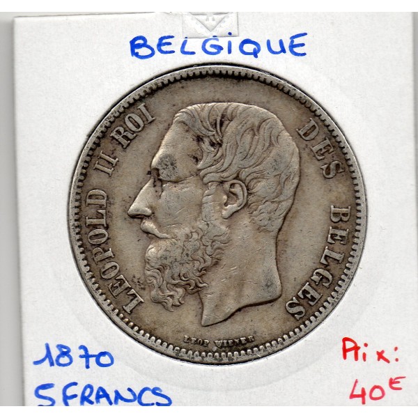 Belgique 5 Francs 1870 TTB, KM.24 Leopold II