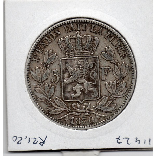 Belgique 5 Francs 1870 TTB, KM.24 Leopold II
