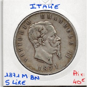 Italie 5 Lire 1870 M BN TTB,  KM.8 VITTORIO EMANUELE