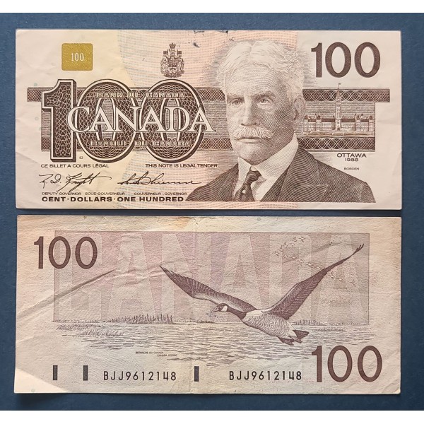 Canada P.99c, TTB Billet de 100 dollar 1988 Robert Borden