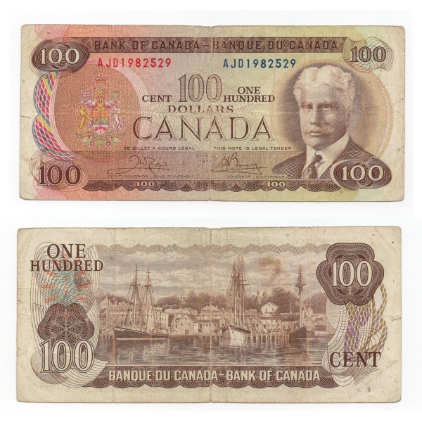 Canada P.91b, TB Billet de 100 dollar 1975 Lunenburg