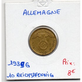 Allemagne 10 reichspfennig 1939 G, Sup KM 92 pièce de monnaie