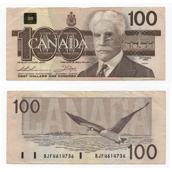 Canada P.99c, TTB ecrit Billet de 100 dollar 1988 Robert Borden