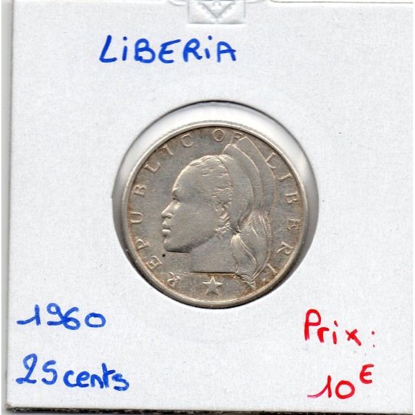 Libéria 25 cents 1960, TTB KM.16 tête tressée