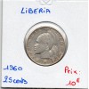 Libéria 25 cents 1960, TTB KM.16 tête tressée