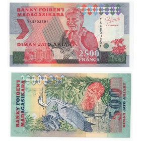 Madagascar P.72Aa, TTB Billet de 2500 Francs - 500 ariary 1993
