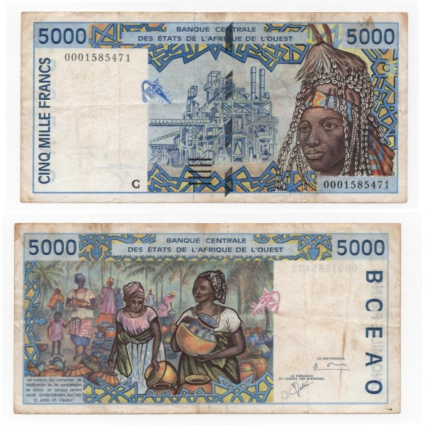 BCEAO Pick 313Cj pour le burkina Faso, TTB- Billet de 5000 Francs CFA 2000