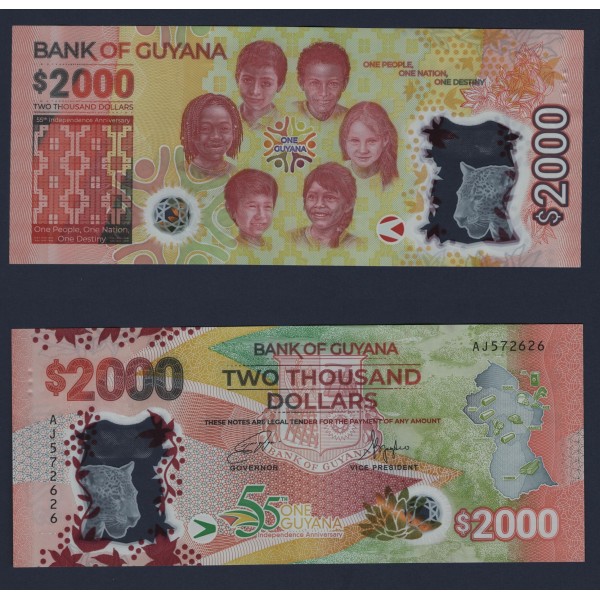 Guyana P.42, TTB Billet de 1000 Dollars 2021 55 ans indépendance