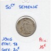 50 centimes Semeuse Argent 1905 TB