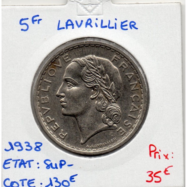 5 francs Lavrillier 1938 Sup-