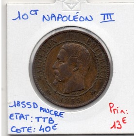 10 centimes Napoléon III tête nue 1855 D ancre Lyon TTB