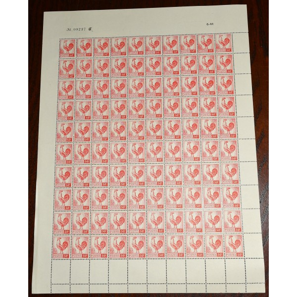 1 feuille de 100 Timbres France 633 coq d'Alger neufs**