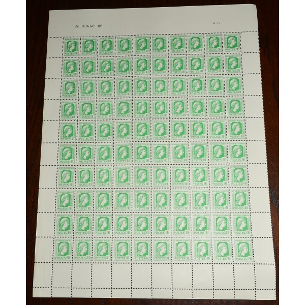 1 feuille de 100 Timbres France 636 Marianne d'Alger neufs**
