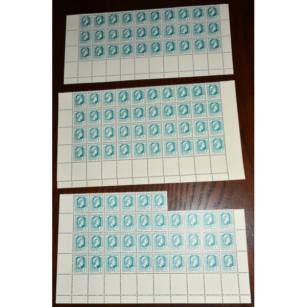 3 fragments de feuille de 106 Timbres de France 643 marianne d'Alger neufs**