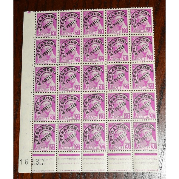 1 fragment de feuille de 25 Timbres de France préos 78 Mercure neufs**