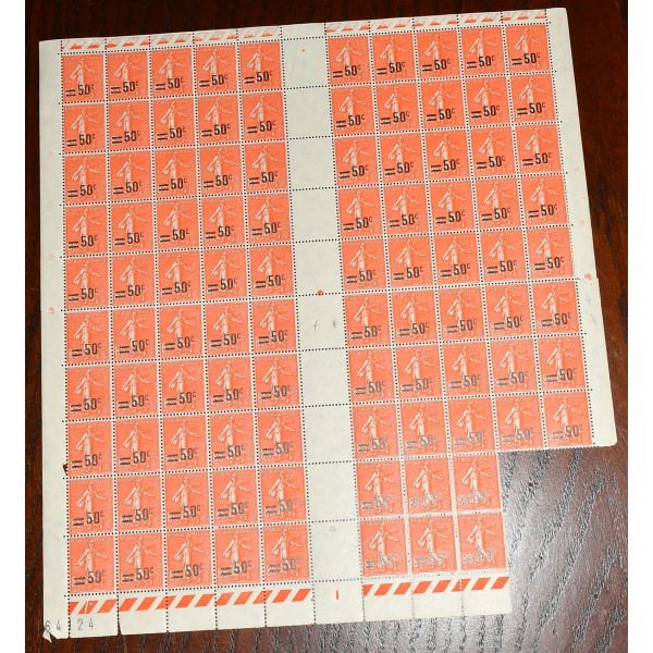 1 fragment de feuille de 96 Timbres de France 221 type semeuses surchargées neufs**
