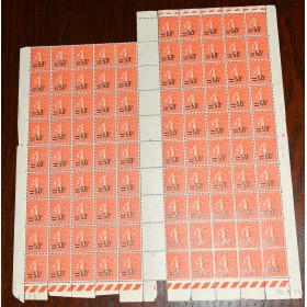 1 fragment de feuille de 95 Timbres de France 221 type semeuses surchargées neufs**
