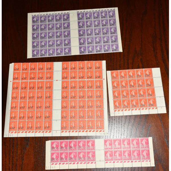 1 lot de 4 fragments de timbres semeuse surchargées neufs**