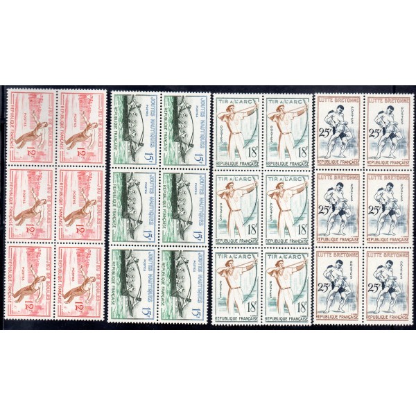 Bloc de 6 exemplaires timbres Yvert No 1161-1164 France Série sport  jeux traditionnels