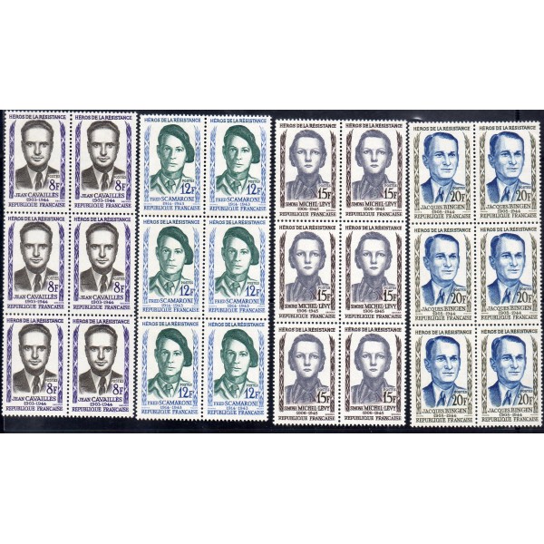Bloc de 6 exemplaires timbre Yvert No 1157-1160 France Héros de la Résistance