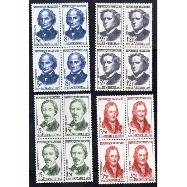 Bloc de 4 exemplaires timbres Yvert No 1146-1149 France Grands Savants
