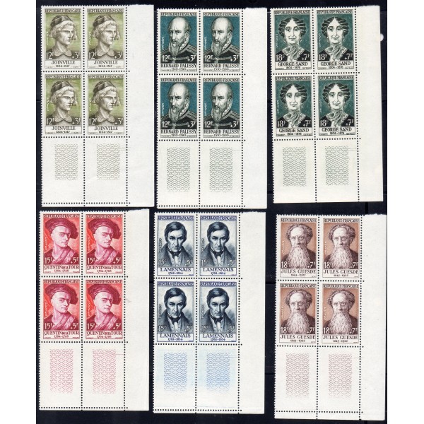 bloc de 4 exemplaires coin de feuille timbres Yvert No 1108-1113 France série Palissy Célébrités du XIIIe au XIXe siècles