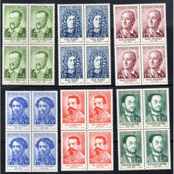 bloc de 4 exemplaires timbre Yvert No 1166-1171 France série Lautrec célébrités