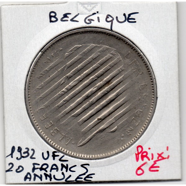 Belgique Annulé 20 Francs 1932 en Flamand TTB, KM.102 Albert 1er