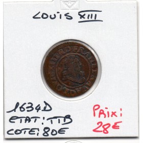 Double Tounois 1634 D Lyon TTB Louis XIII