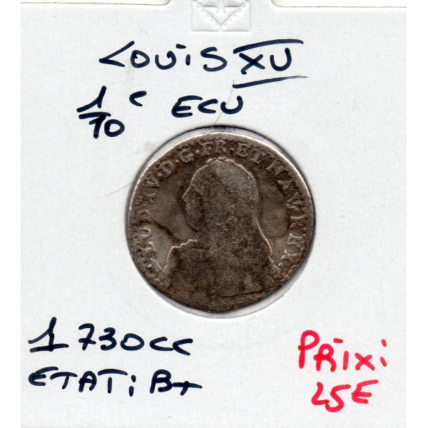 1/10 Ecu aux branches d'olivier 1730 CC Besançon B+ Louis XV