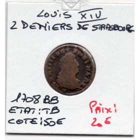 2 deniers de Strasbourg 1708 BB Louis XIV TB