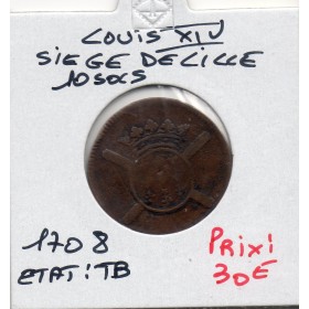 Flandre, Siege de Lille 10 sols TB 1708 Louis XIV