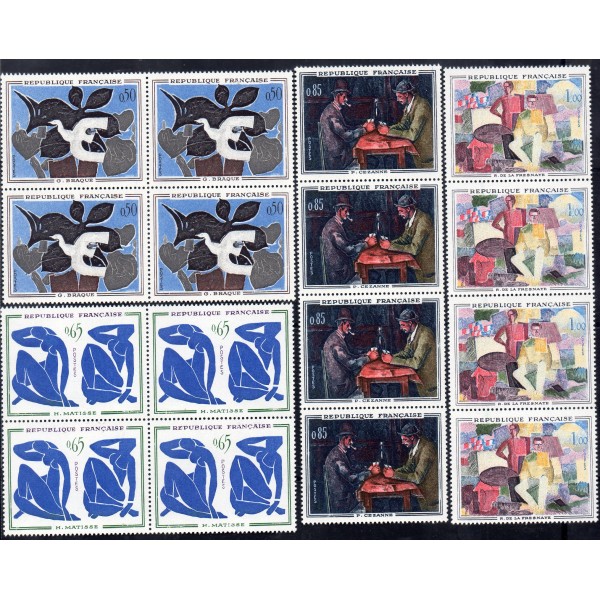 Lot de 4 exemplaire timbres Yvert No 1319-1322 France Série de peintres modernes, premiere série tableaux